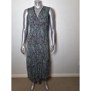 DAVINA Floral Maxi Dress 1980s Vintage STYLE PLEATED STREACH Unbalanc MEX DRESS